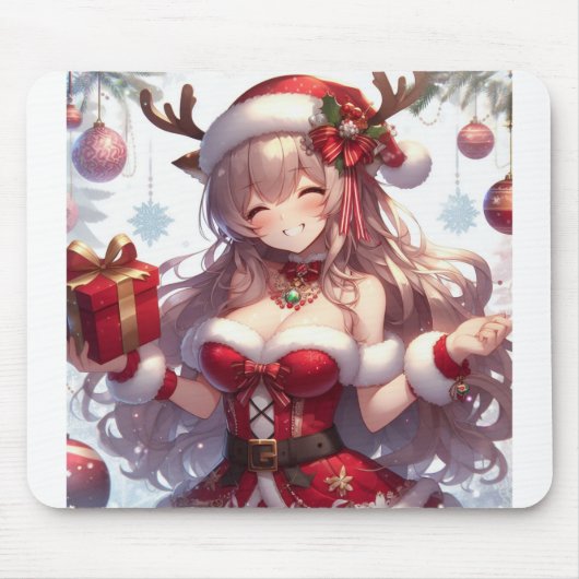 Niedliches Weihnachtsmädchen Mousepad (Vorne)