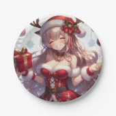 Niedliches Weihnachtsmädchen Pappteller (Vorderseite)