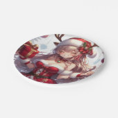 Niedliches Weihnachtsmädchen Pappteller (Schrägansicht)