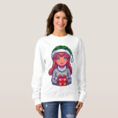 Niedliches Weihnachtsmädchen pixelart Sweatshirt (Vorne ganz)