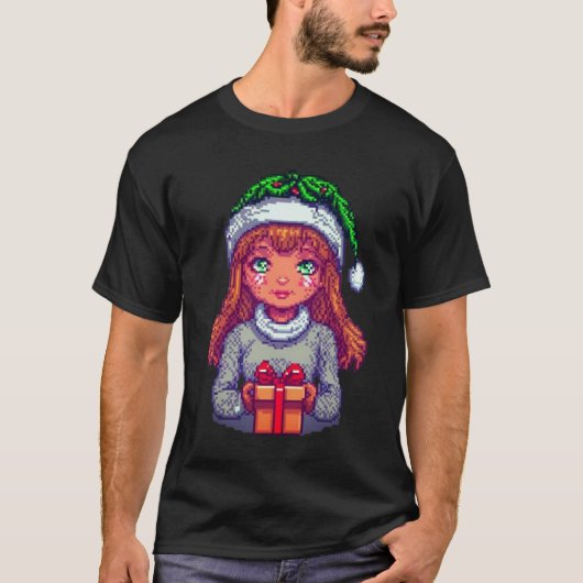 Niedliches Weihnachtsmädchen pixelart T-Shirt (Vorderseite)