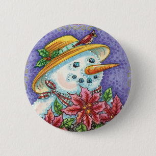 Niedliches Weihnachtsmädchen Snowman mit Poinsetti Button