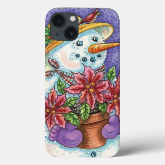 Niedliches Weihnachtsmädchen Snowman mit Poinsetti Case-Mate iPhone Hülle (Rückseite)