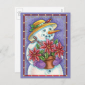 Niedliches Weihnachtsmädchen Snowman mit Poinsetti Feiertagspostkarte (Vorne/Hinten)