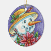 Niedliches Weihnachtsmädchen Snowman mit Poinsetti Keramik Ornament (Links)