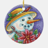 Niedliches Weihnachtsmädchen Snowman mit Poinsetti Keramik Ornament (Hinten)