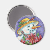 Niedliches Weihnachtsmädchen Snowman mit Poinsetti Magnet (Vorderseite/Rückseite)