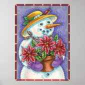 Niedliches Weihnachtsmädchen Snowman mit Poinsetti Poster (Vorne)