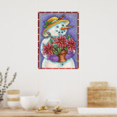 Niedliches Weihnachtsmädchen Snowman mit Poinsetti Poster (Küche)