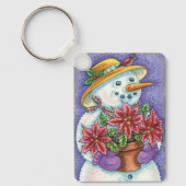 Niedliches Weihnachtsmädchen Snowman mit Poinsetti Schlüsselanhänger (Vorderseite)
