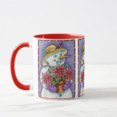 Niedliches Weihnachtsmädchen Snowman mit Poinsetti Tasse (Links)