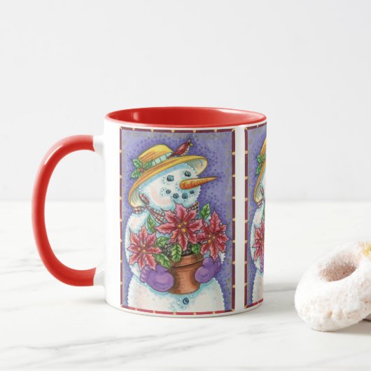 Niedliches Weihnachtsmädchen Snowman mit Poinsetti Tasse (Mit Donut)