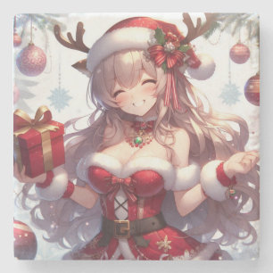 Niedliches Weihnachtsmädchen Steinuntersetzer