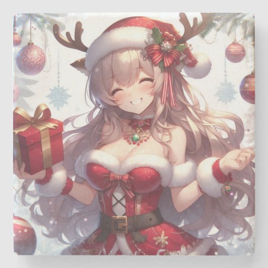 Niedliches Weihnachtsmädchen Steinuntersetzer (Vorderseite)
