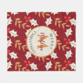 Niedliches Weihnachtsmongramm Burgundy Holly Mistl Fleecedecke (Vorderseite (Horizontal))