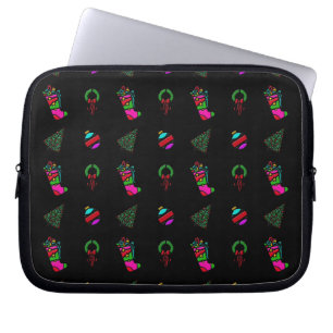 Niedliches Weihnachtsmuster auf schwarzem Hintergr Laptopschutzhülle
