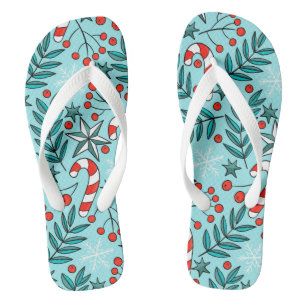 Niedliches Weihnachtsmuster Blau Badesandalen