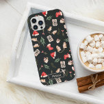 Niedliches Weihnachtsmuster Case-Mate iPhone Hülle<br><div class="desc">Niedliches Weihnachtsbild ,  mit niedlichen Weihnachtsgeschenken,  Hüten,  Handschuh,  Kakao-Tasse,  Baum ,  Socken und Mistelon auf Grün</div>