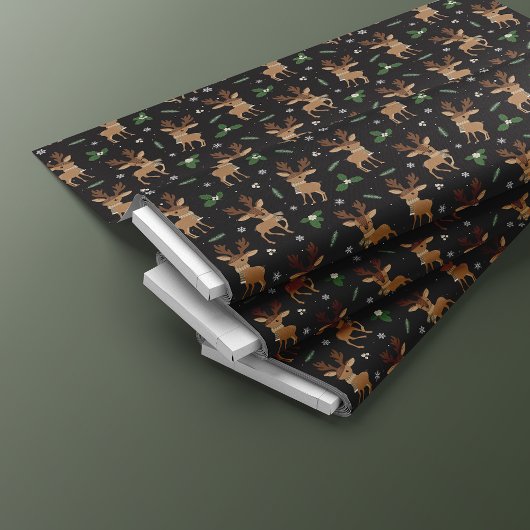Niedliches Weihnachtsmuster der Reindeer | Schwarz Stoff