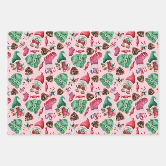 Niedliches Weihnachtsmuster für Wasserfarben Geschenkpapier Set (Vorderseite 2)