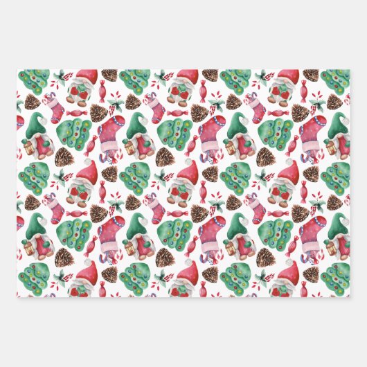 Niedliches Weihnachtsmuster für Wasserfarben Geschenkpapier Set (Vorderseite)