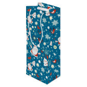 Niedliches Weihnachtsmuster Geschenktüte Für Weinflaschen (Rückseite Schrägansicht)