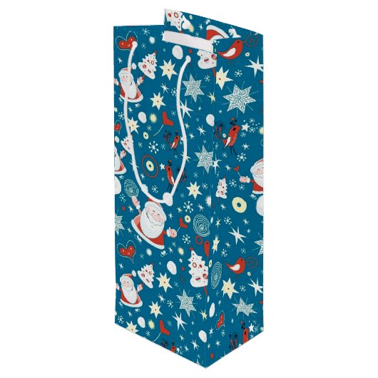 Niedliches Weihnachtsmuster Geschenktüte Für Weinflaschen (Rückseite Schrägansicht)