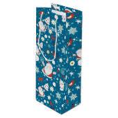 Niedliches Weihnachtsmuster Geschenktüte Für Weinflaschen (Vorderseite Schrägansicht)