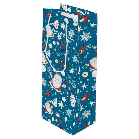 Niedliches Weihnachtsmuster Geschenktüte Für Weinflaschen (Vorderseite Schrägansicht)
