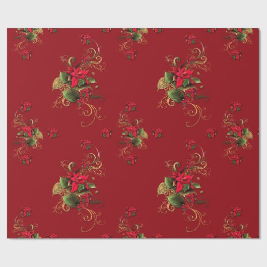 Niedliches Weihnachtsmuster in Rot/Gold Geschenkpapier (Flach)