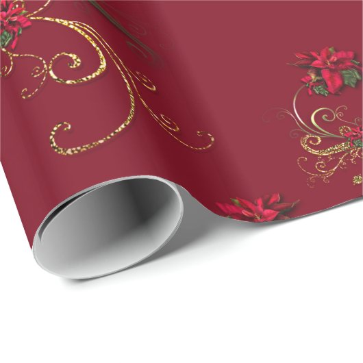 Niedliches Weihnachtsmuster in Rot/Gold Geschenkpapier (Rolleneckpunkt)