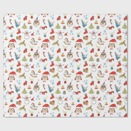 Niedliches Weihnachtsmuster mit Eulen Geschenkpapier (Flach)