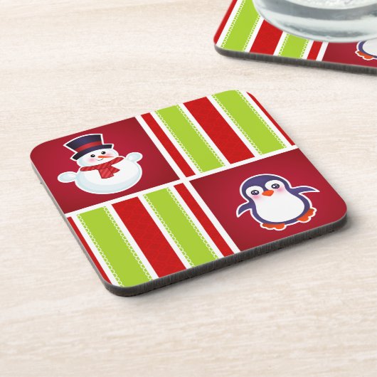 Niedliches Weihnachtsmuster mit Schneemännern und Getränkeuntersetzer (Linke Seite)