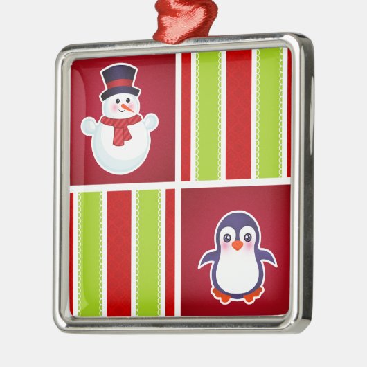 Niedliches Weihnachtsmuster mit Schneemännern und Silbernes Ornament (Links)