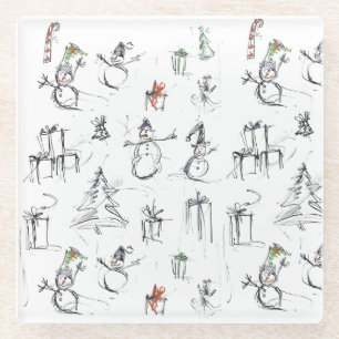 Niedliches Weihnachtsmuster mit Snowman, Tree und Glasuntersetzer