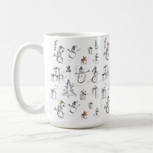 Niedliches Weihnachtsmuster mit Snowman, Tree und Kaffeetasse