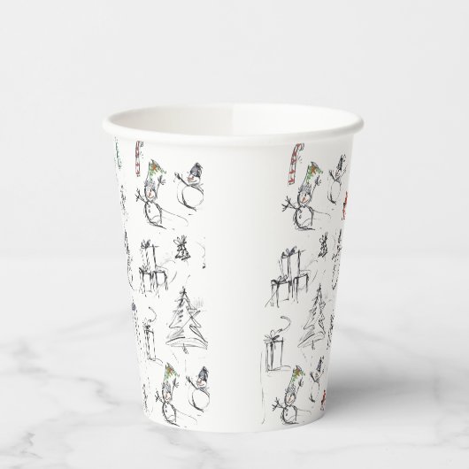 Niedliches Weihnachtsmuster mit Snowman, Tree und Pappbecher (Links)