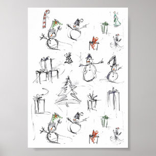 Niedliches Weihnachtsmuster mit Snowman, Tree und  Poster