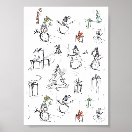 Niedliches Weihnachtsmuster mit Snowman, Tree und  Poster (Vorne)