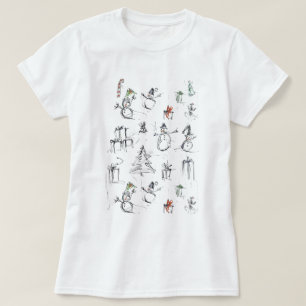 Niedliches Weihnachtsmuster mit Snowman, Tree und T-Shirt