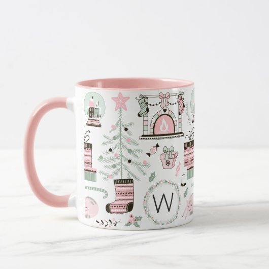Niedliches Weihnachtsmuster-Monogramm Tasse (Links)