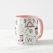 Niedliches Weihnachtsmuster-Monogramm Tasse (VorderseiteRechts)