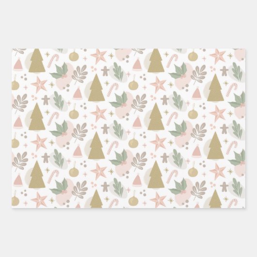 Niedliches Weihnachtsmuster. Pastelbaumstar Holida Geschenkpapier Set (Vorderseite)