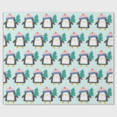 Niedliches Weihnachtspenguin-Muster in Aquamariner Geschenkpapier (Flach)