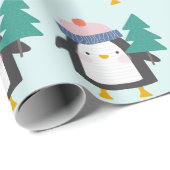 Niedliches Weihnachtspenguin-Muster in Aquamariner Geschenkpapier (Rolleneckpunkt)