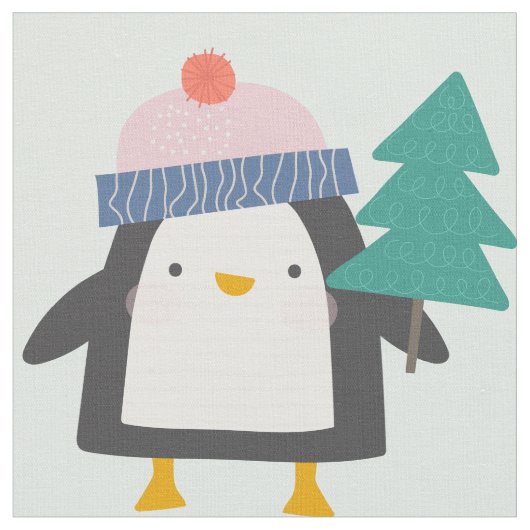 Niedliches Weihnachtspenguin-Muster in Aquamariner Stoff (Nahaufnahme)