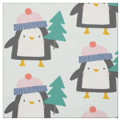 Niedliches Weihnachtspenguin-Muster in Aquamariner Stoff (Muster)
