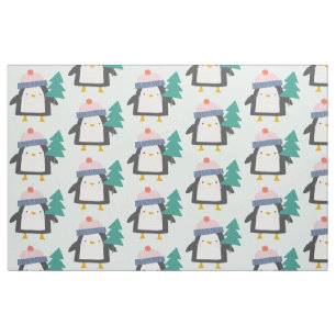 Niedliches Weihnachtspenguin-Muster in Aquamariner Stoff