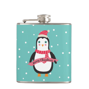 Niedliches Weihnachtspenquin "Frohe Weihnachten" Flachmann