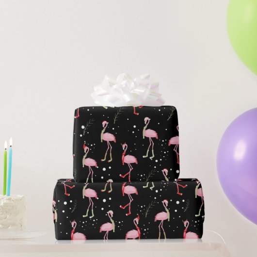 Niedliches Weihnachtsrosa Flamingo-Muster Geschenkpapier (Partygeschenke)
